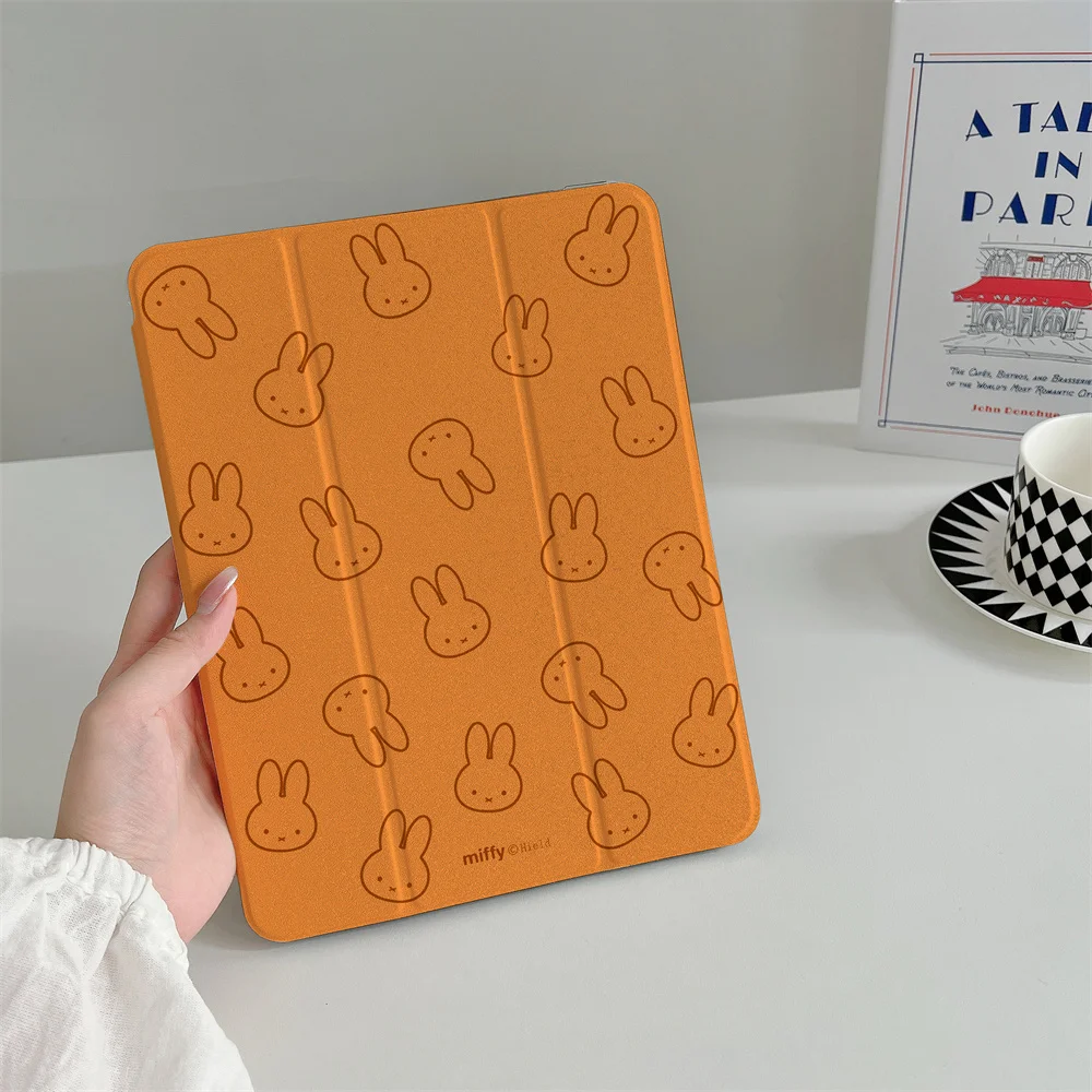 Minimalist Kawaii Miffy Outline Rabbit Soft Leather iPad Tri-fold Stand For iPad 11