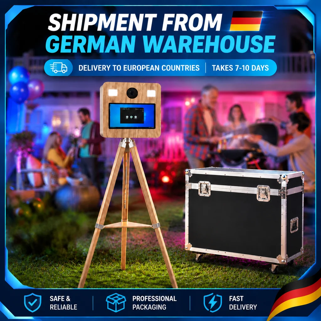Retro 15,6 Zoll Holzmaserung Fotobox mit Blitzkamera, Touchscreen, Drucker, Ablage – All-in-One DSLR Selfie-Maschine für Hochzeitsvermietung, Geburtstag, einfache Installation