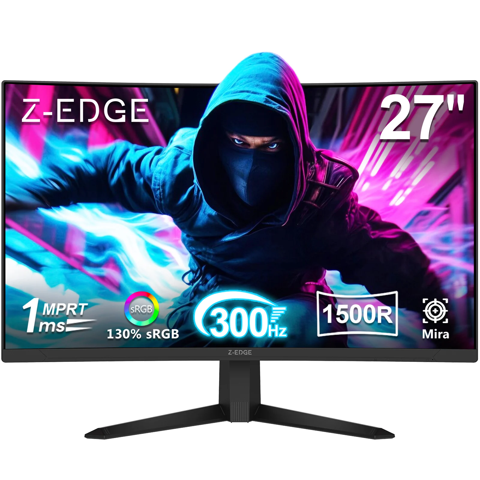 Z-EDGE 27 Zoll Curved Gaming Monitor, ultraschlankes Rahmendesign, 300 Hz, 1920x1080 Full HD LED-Monitor, 1 ms MPRT, HDR10, FreeSync, 1500R Curved, 300 cd/m² Helligkeit, 16:9 VA-Panel, 130 % sRGB,