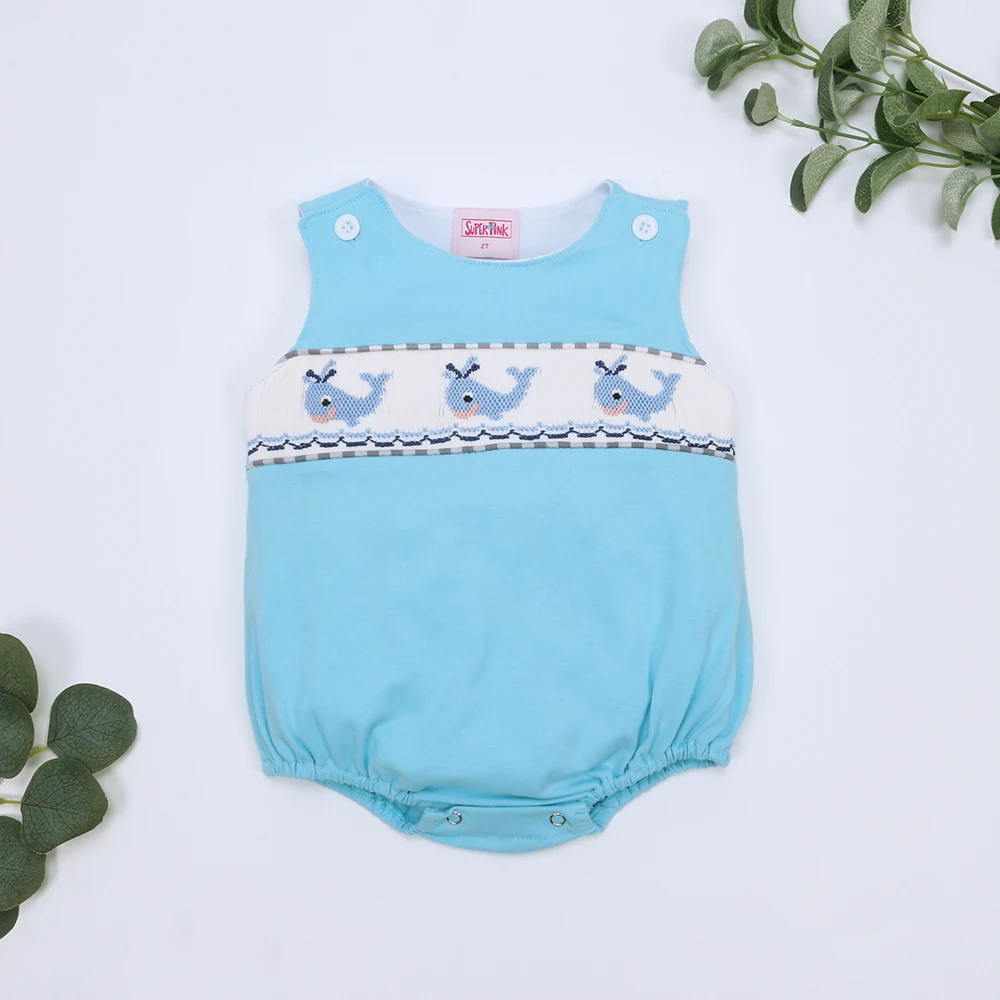 

Summer Smock Baby Boy Clothes Set Three Airplane Embroidery Kid Bubble Fashion Blue Children Outfit Loungewear One Piece Romper