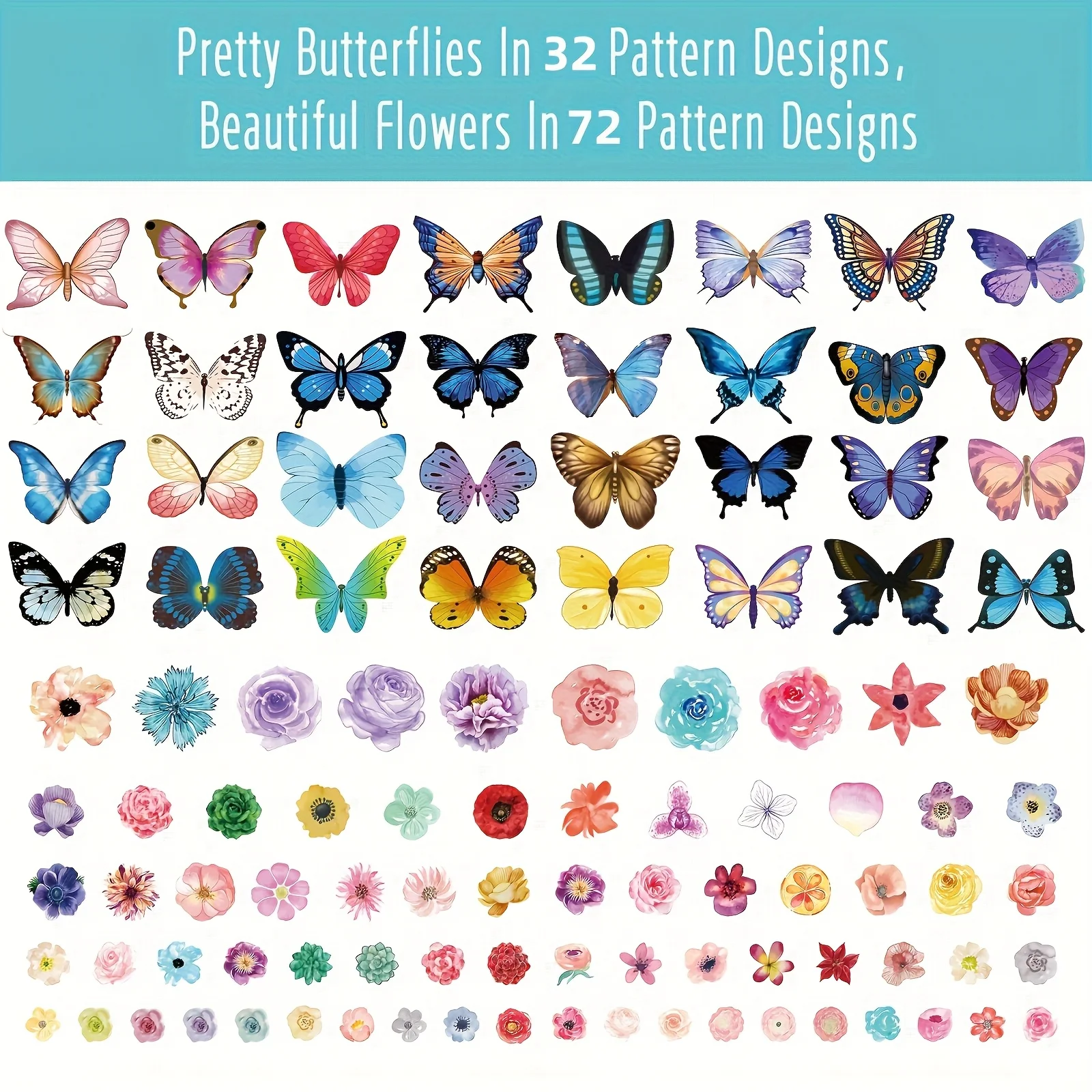 520 szt. Naklejek z motywem motyli i kwiatów - samoprzylepne naklejki w stylu akwareli do dzienników, pakowania prezentów, scrapbookingu
