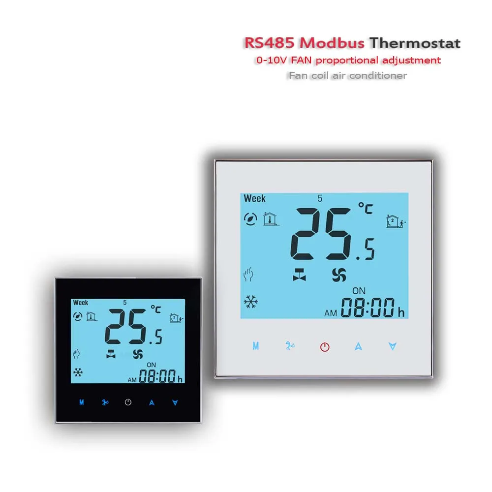 Modbus & RS485 0-10V Memodulasi Pengendali Suhu AC Kipas 2P/4P Termostat Suhu Panas Dingin 95-240VAC/24VAC