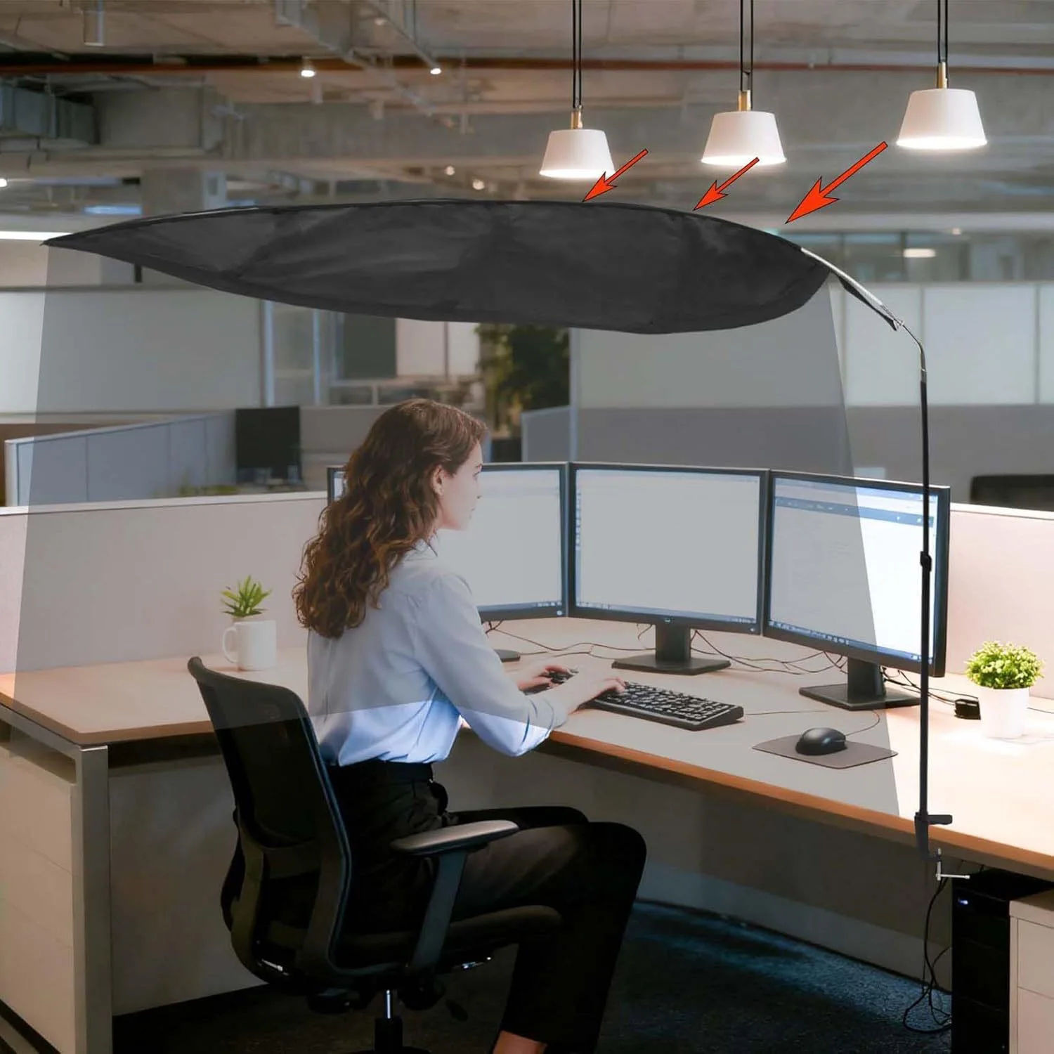 Black Office Partitions With Sunshades To Block Uv Rays Block Overhead Lights Prevent Direct Airflow From Air Conditioners