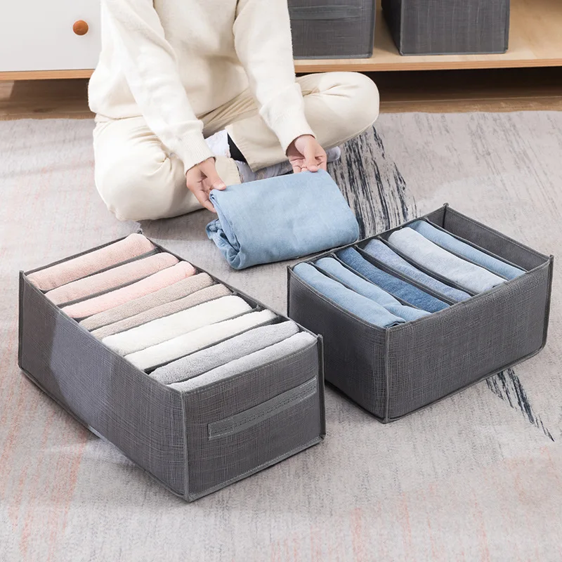 Grey 9 Grid Storage Box Non Woven Durable Washable Space Saving Layered Arrangement Pants Clothes Underwear Wardrobe Storage image 3