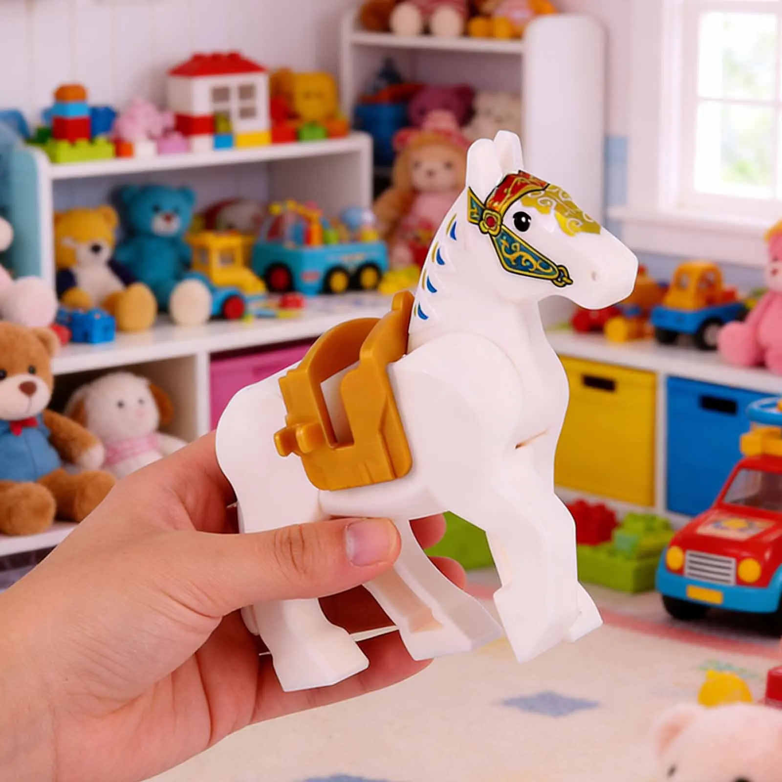 5 PCS Flexible Horses Building Brick Set with Saddle Ranch Farm Animals Playset Xmas Medieval Castle Knight Playset Gift