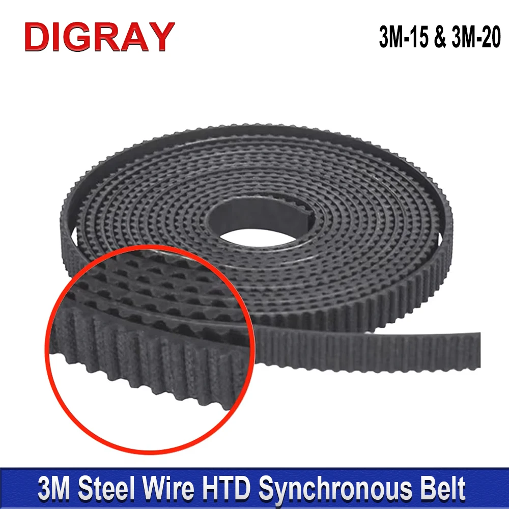 DIGRAY HTD 3M Steel Wire Gear Open Transmission Timing Belt Width 15mm 20mm Suitable For 3D Printer CO2 Laser Machine