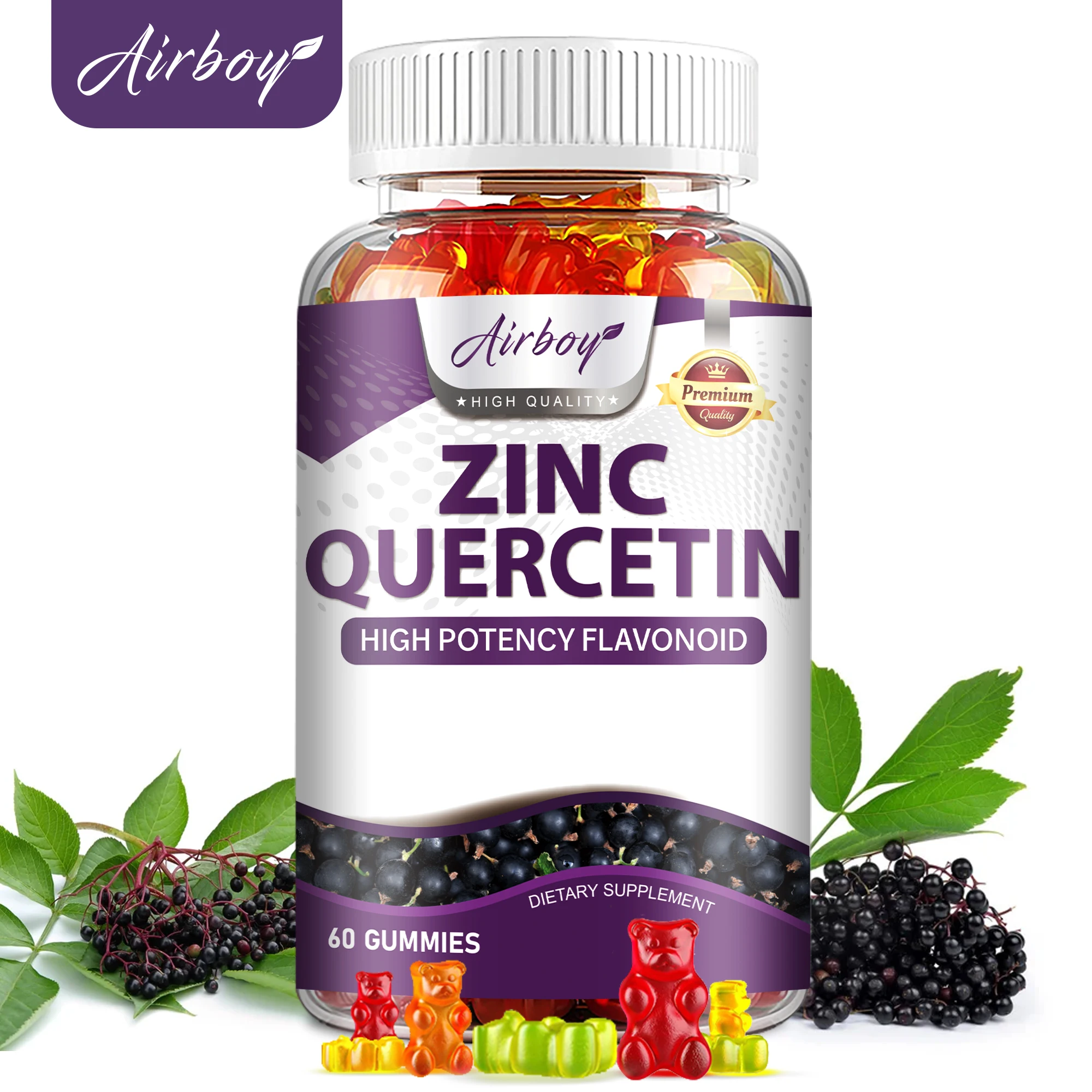 Quercetin - with Elderberry, Zinc - Enhances Immunity, Supports Cardiovascular and Respiratory Health, Antioxidant - 60 Gummies