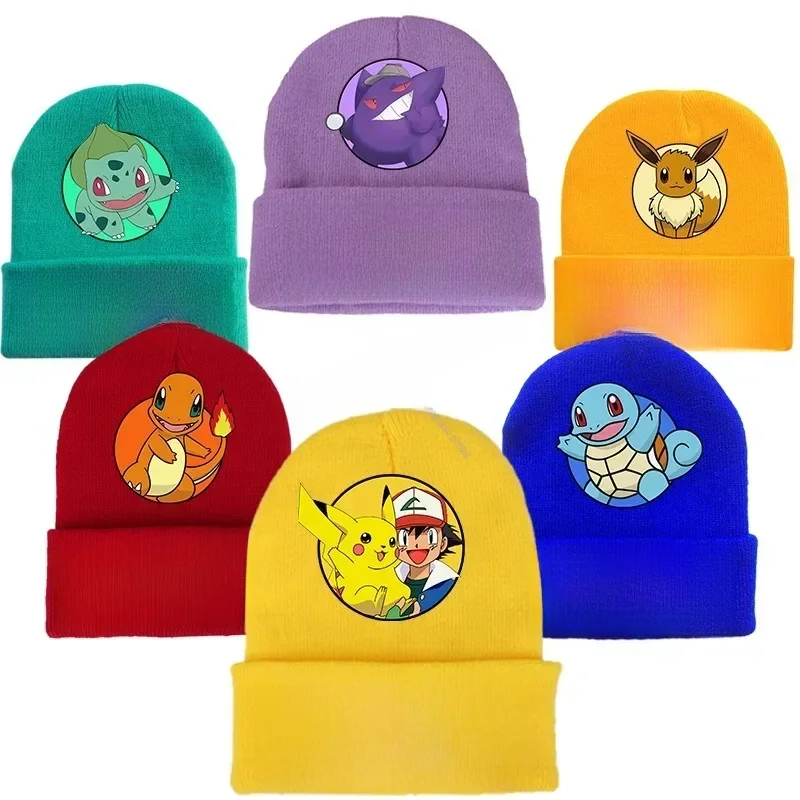 Pokemon Strickmütze Kopfbedeckung Pikachu Figur Winter Wollmütze Cartoon Anime Skullies Mützen