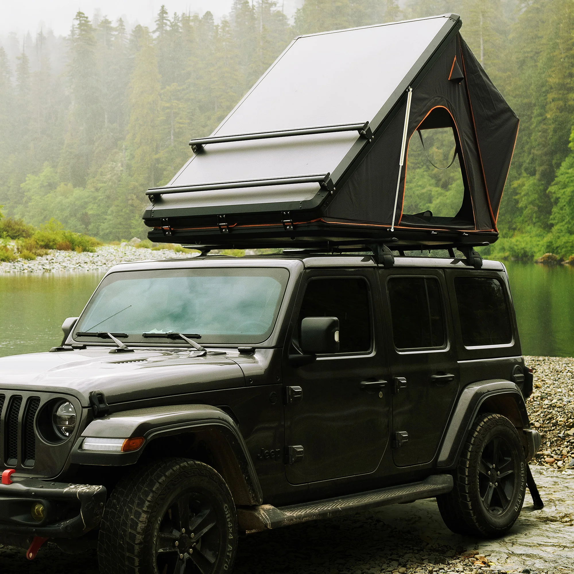 Triangle Aluminium Black Hard Shell Grey Rooftop Tent with Roof Rack Scout Plus Series