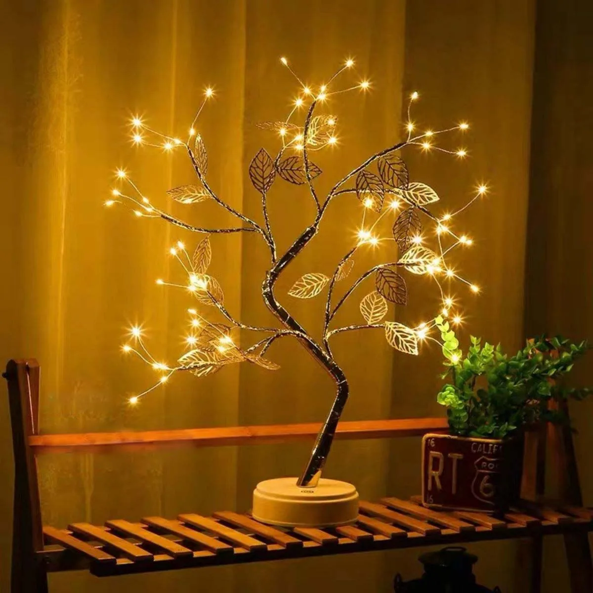 1pc 72LED With Golden Leaf Touch Tree Light,  Night Light, Battery Box USB Christmas Decorative Light (excluding Battery)