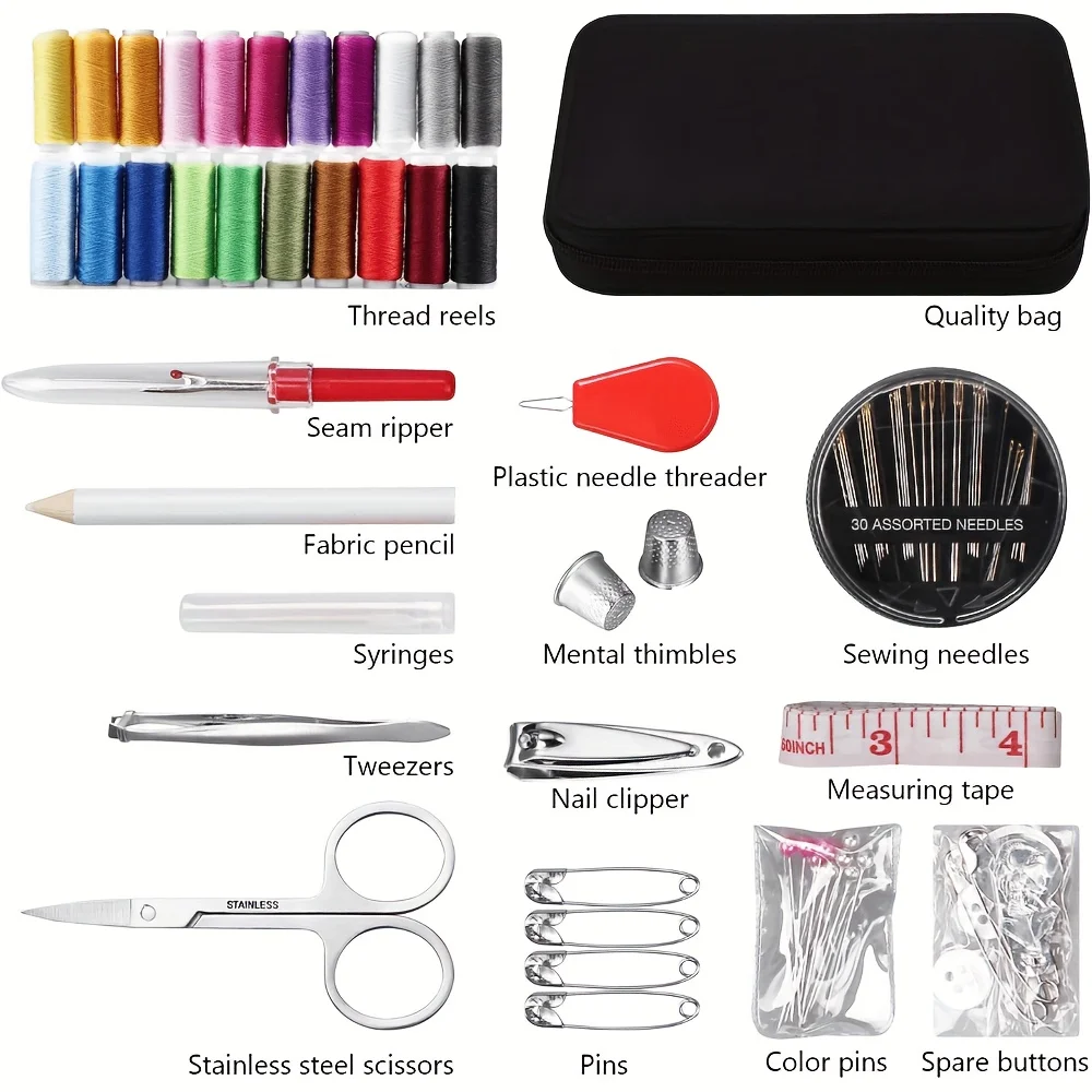 Sewing Kit with Case, 130 pcs for Home, Travel, Emergency, Includes 24 Threads, Needles, Scissors, Thimble, Tape Measure