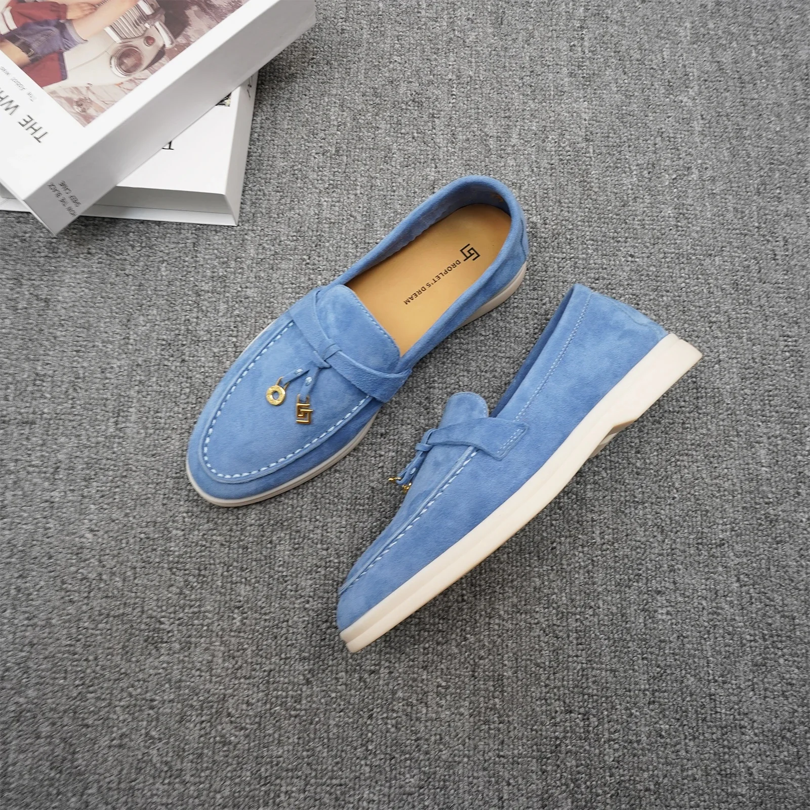 nieuwe luxe vrijetijdsschoenen voor dames met ronde kop en kasjmier oppervlak, antislip rijschoenen, effen kleur metalen decoratie loafers - afbeelding 2