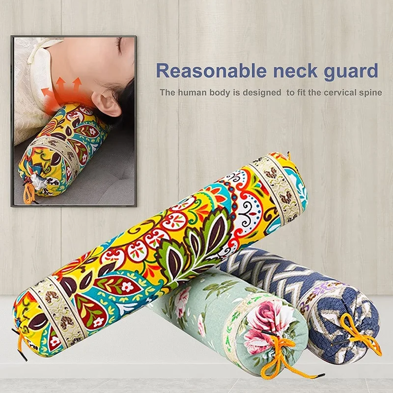 Wormwood Filling Neck Roll Pillows Bolster for Neck Shoulder Pressure Relief Ergonomic Chiropractic Back Neck Support Cervical