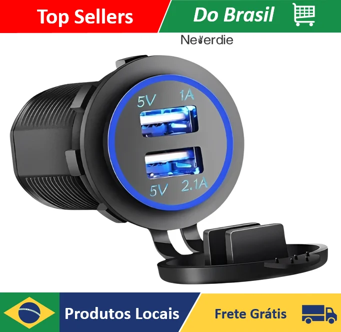 Tomada Carregador Usb Veicular Carro 2 Saídas 1.0a E 2.1a - Neverdie Store