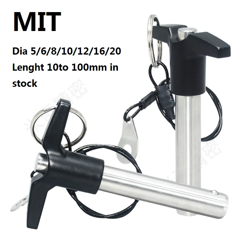 MIT pins1pcs T-Handle Aluminum Grip Fastening Locating Safety Pins MT193A Quick Release Button Pins Ball Lock Pins With Ring 5 6