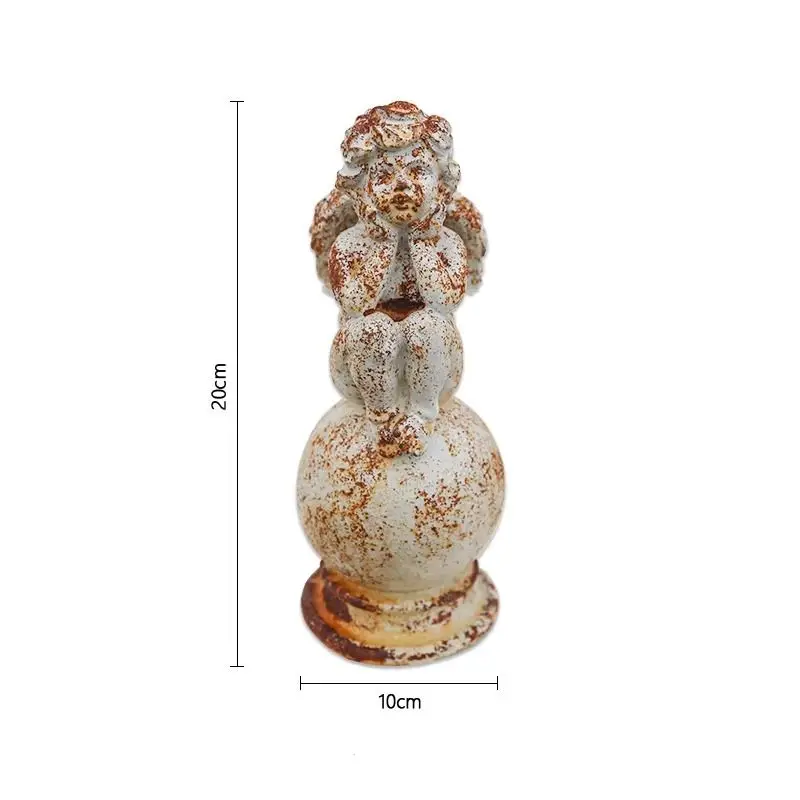 Vintage Cast Iron Cherub Angel Statue, Distressed White Garden Angel Figurine, Rustic Cottage Garden Decor Ornament