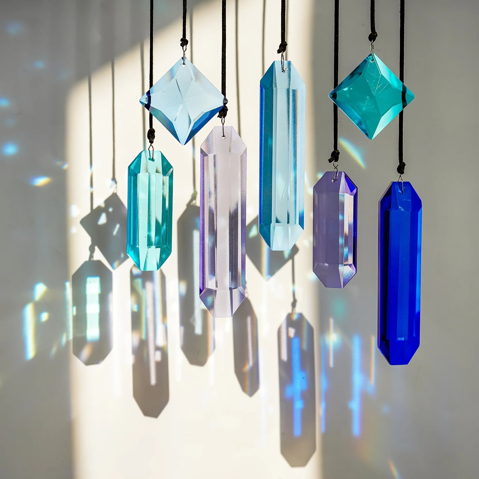 7Pcs Crystal Prism Suncatchers Blue Dream Rainbow Maker Hanging Pendants for Window Garden Christmas Tree Decor