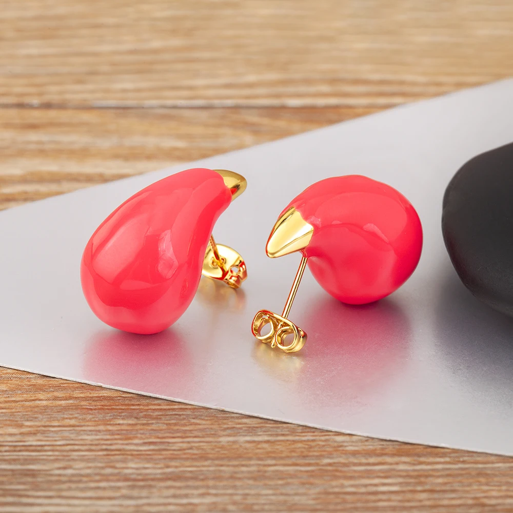 Nidin New Arrival Waterdrop Shape Chunky Dome Charm Earrings 6 Colors For Women Fashion Female Ear Jewelry Accessories Gifts