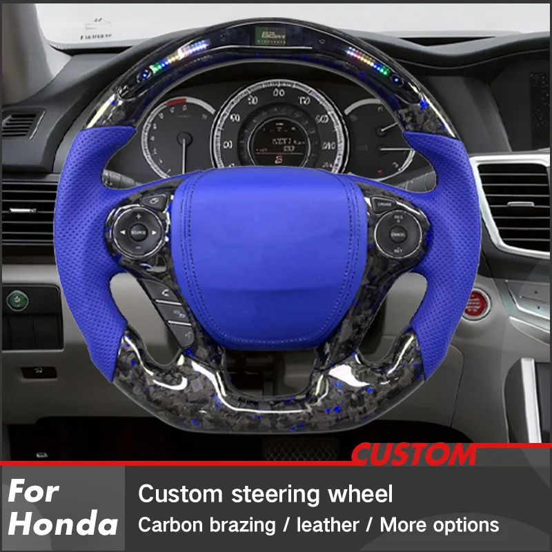 For Honda Accord 9th Gen Odyssey 2014-2018 Custom Napa Leather Carbon Fiber Steering Wheel Smart LED Car Interior Upgrade