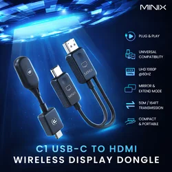 MINIX C1--Wireless USB-C to 1080P HDMI dongle for iPhone15,For laptops and all with DP-Alt video output
