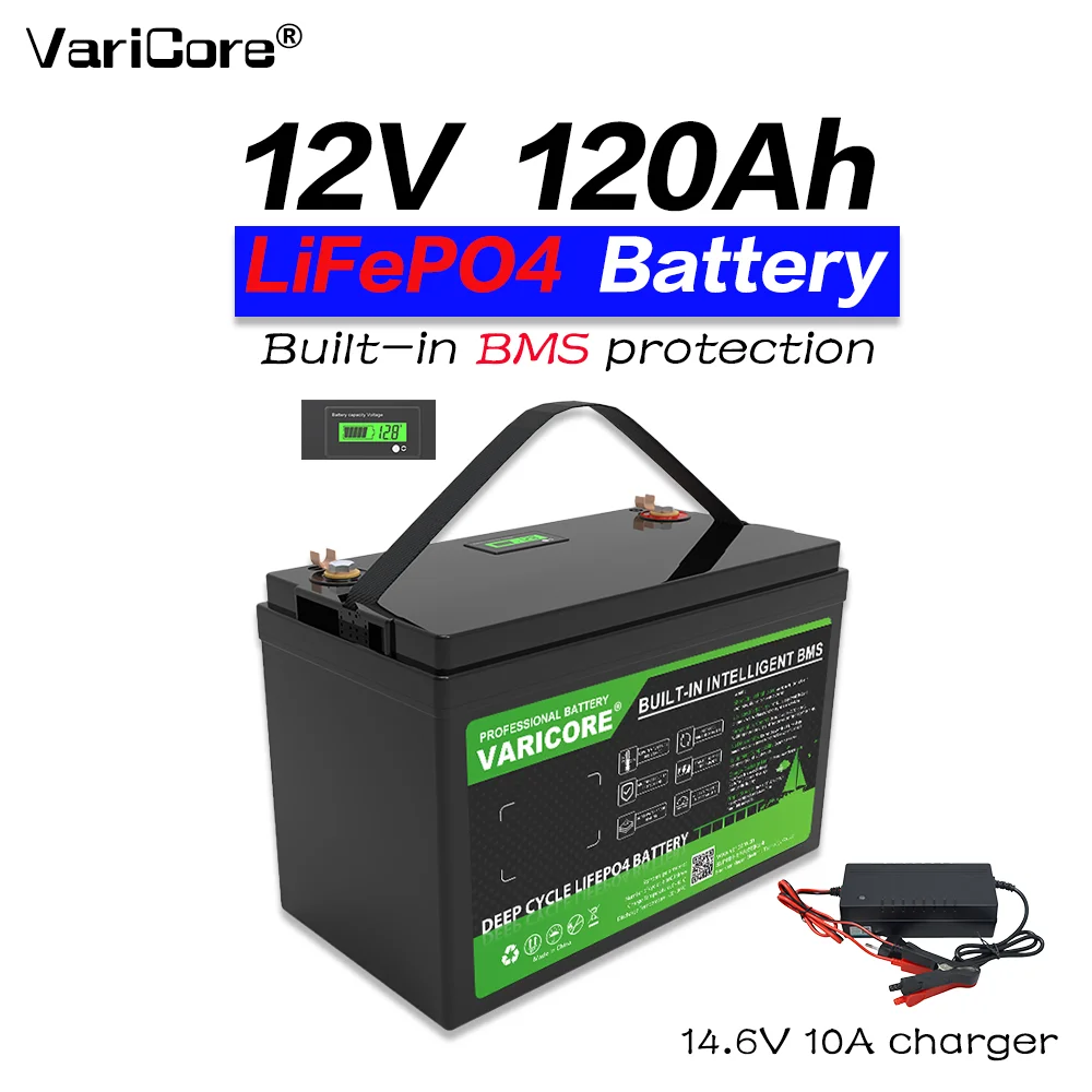 Batterie LiFePO4 12V 120Ah à décharge profonde pour camping-car, bateau, système solaire, stockage d'énergie domestique