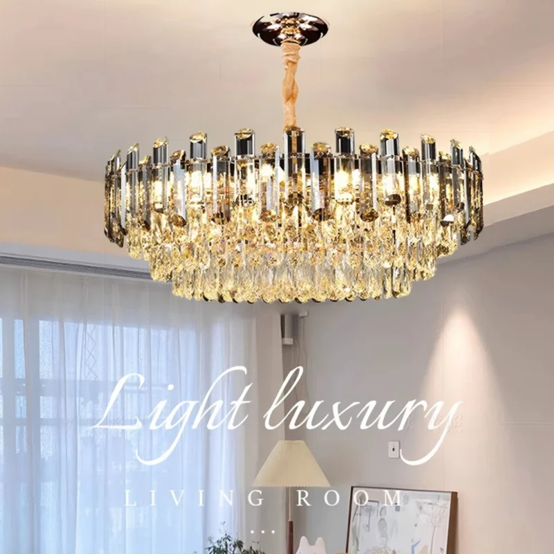 Lustre en cristal de luxe doré, 3 couleurs, LED dimmable, luminaire suspendu pour salle à manger, salon, chambre, îlot.