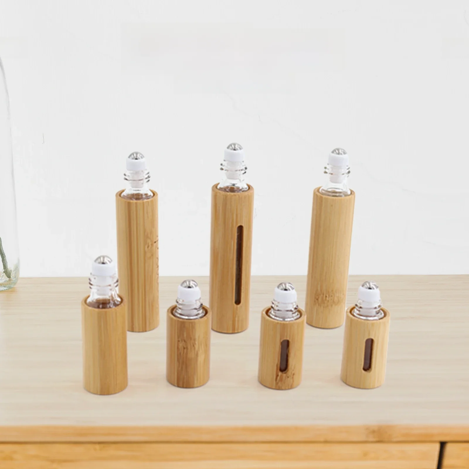 Bouteille à bille roulante en bois de bambou naturel avec fenêtre, bouteille à rouleau, d'extraction à huile essentielle, bouteille à nouilles, bouteille à rouleaux, illable au quotidien, 3 ml, 5 ml,