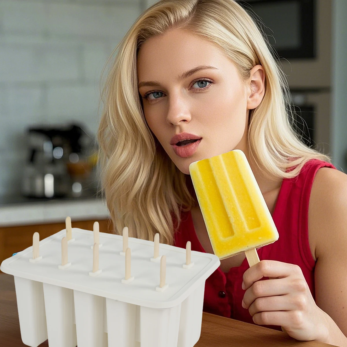 Food-Grade Silicone 10-Compartment Ice Cream Mold, Homemade Popsicle Mold for Kids, DIY Ice Pop Tool - Image 2