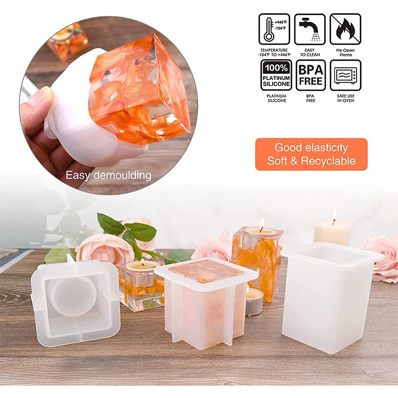 Square Candle Epoxy Silicone Mold DIY Candlestick Holder Ornament Resin Epoxy Mold Home Decoration Storage