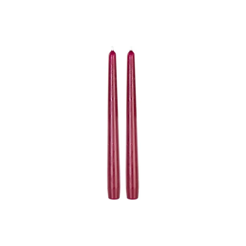 Burgundy Candlestick Candle 2'li Package 25 cm 100% Hand Made with Paraffin, 30% Longer Burning Time