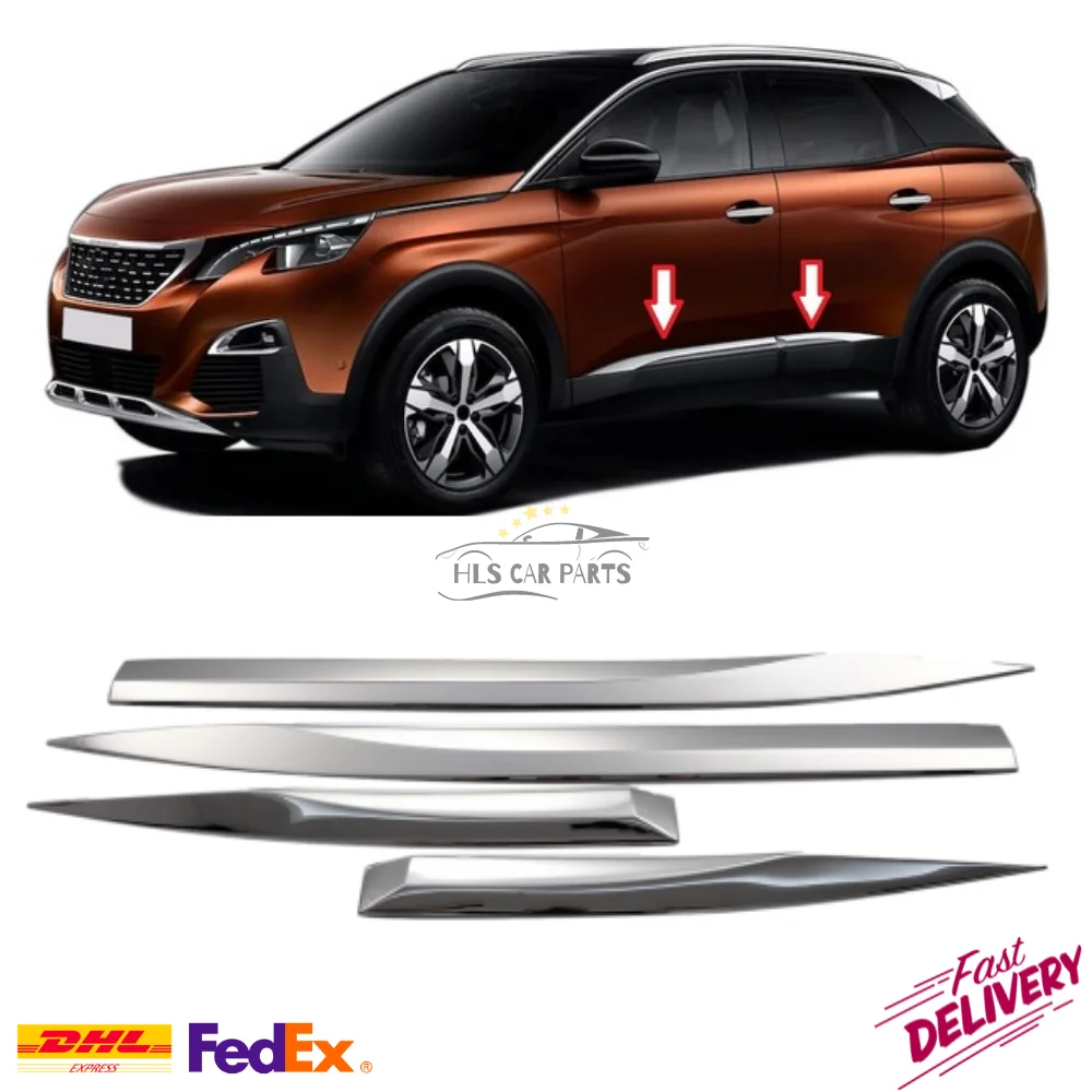 For Peugeot 3008 Chrome Side Door Trim Cover Streamer Moulding Stainless Steel 4 Pcs Exterior Accessories Parts Auto Product