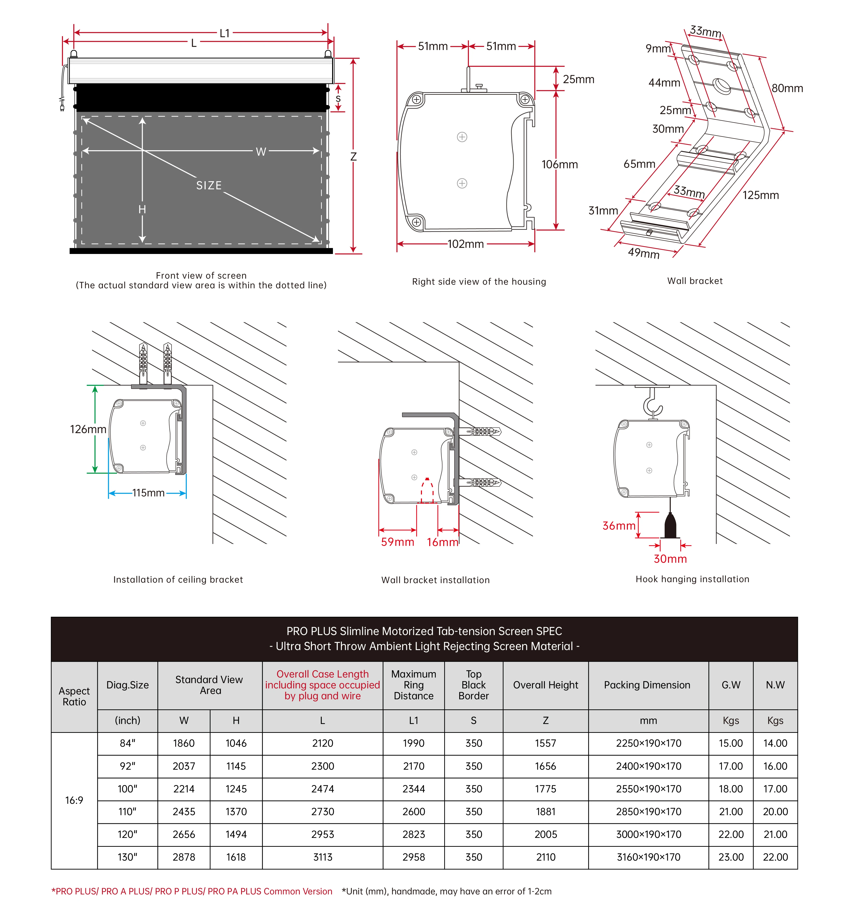 VIVIDSTORM 130 بوصة PRO P الإصدار الجديد من السينما المنزلية شاشة عرض كهربائية قابلة للسقوط لجهاز عرض قصير جدًا 4K/8K