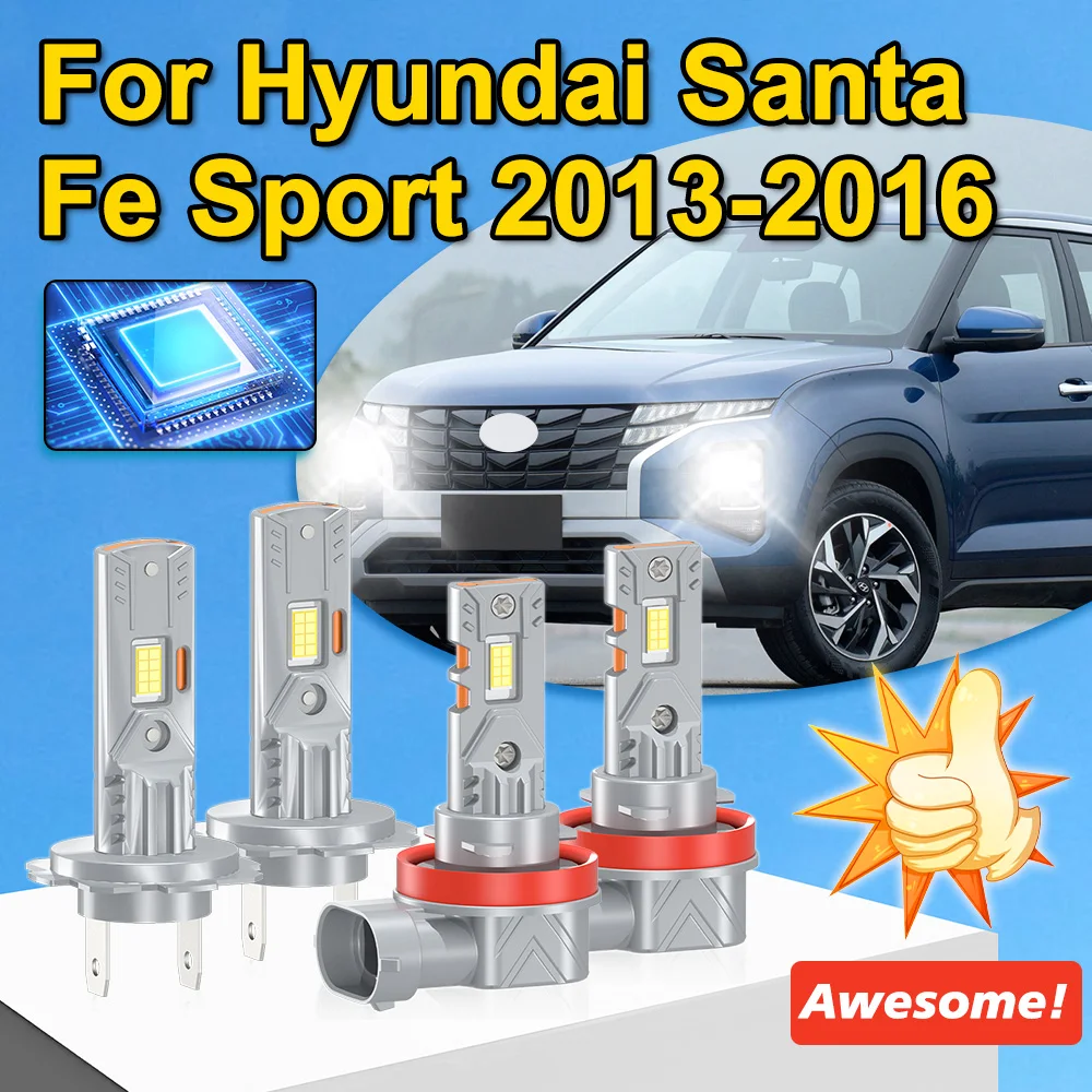 

Для Hyundai Santa Fe Sport 2013-2016 светодиодные лампы H7 H11 дальнего ближнего света 3570 чип CSP быстро распространяет тепло 360 ° Регулируемый 4шт.