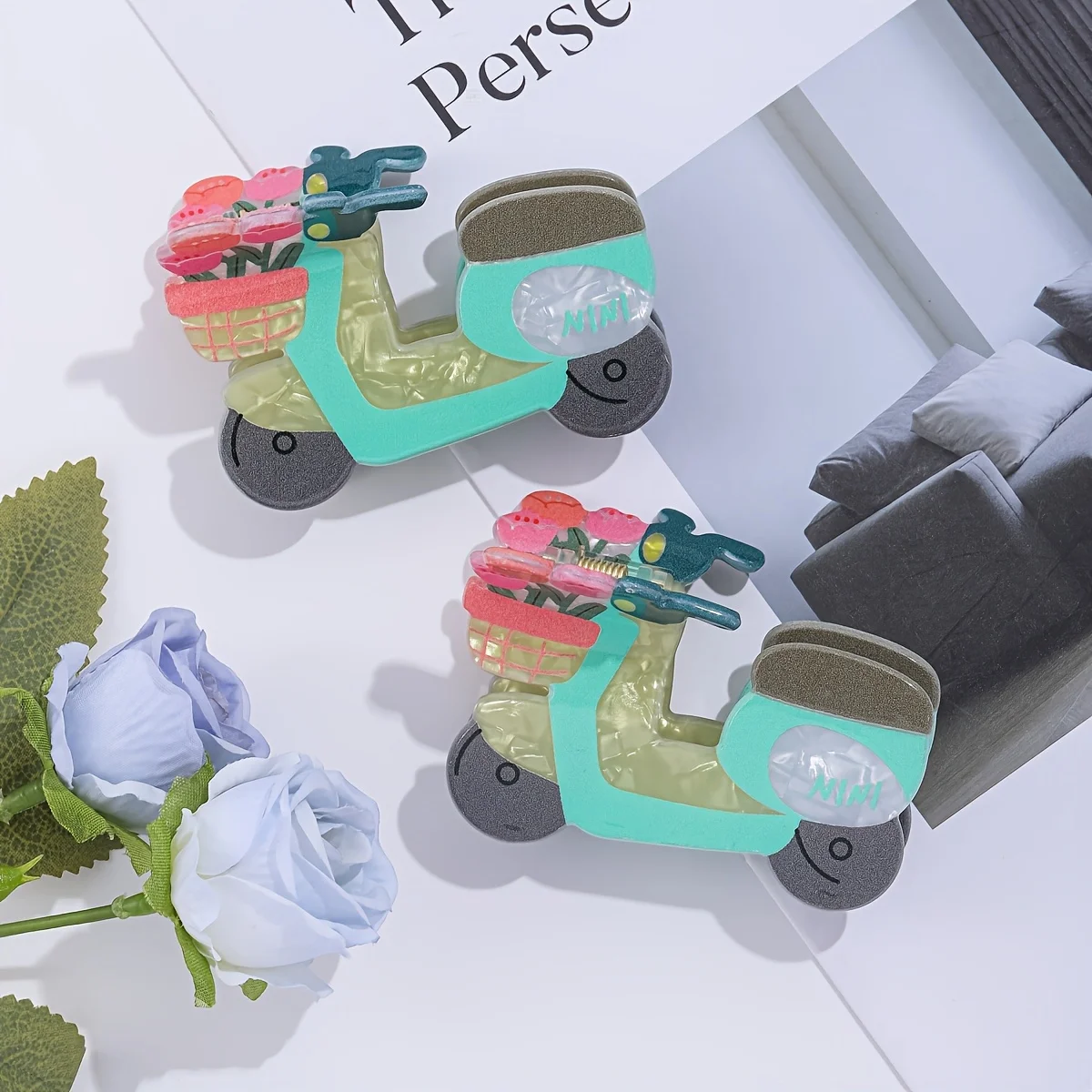 1 Piece Spring-Style Small Motorcycle Hair Clip, Featuring a Fresh Mint Green Imitation Acetate Fiber Grip Clip, Claw-Shaped Clip, Suitable for Women's Hair Accessories, with Non-Slip Design, Suitable for Thick and Thin Hair, Perfect for Valentine's Day, Christmas, Gifts, Halloween, Thanksgiving, or as a Giveaway, Classmate Gifts, Birthday Gifts, Holiday Gifts, Classroom Prizes view 3