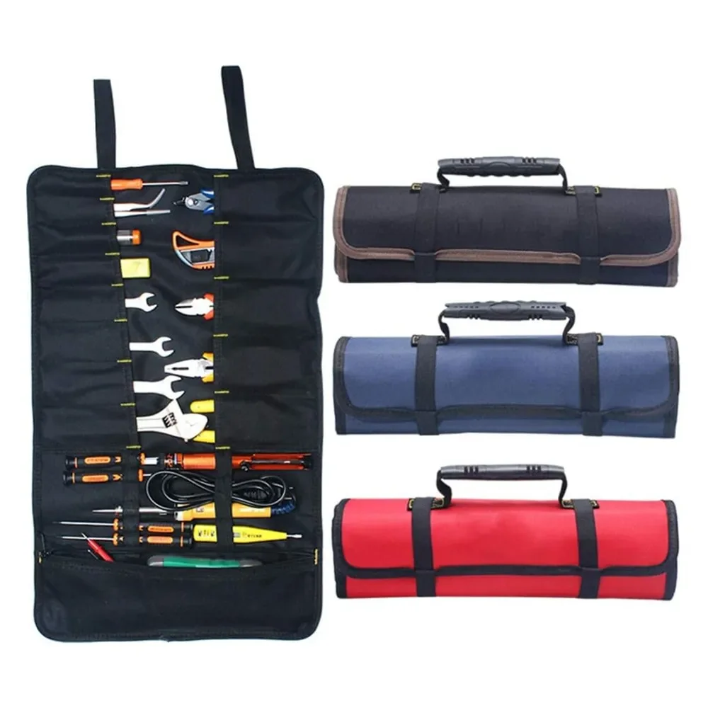 Large Wrench Roll Up Tool Roll Pouch Bag with 22 Pockets, Waterproof Canvas Wrench Roll Organizer Bag for Craftwork Electrician