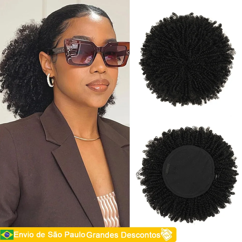 Aplique Afro Puff Coque Cacheado Kinky Cabelo Fibra Orgânica Cordão Preto Natural Para Feminina Cabelo Uso Diário 30cm
