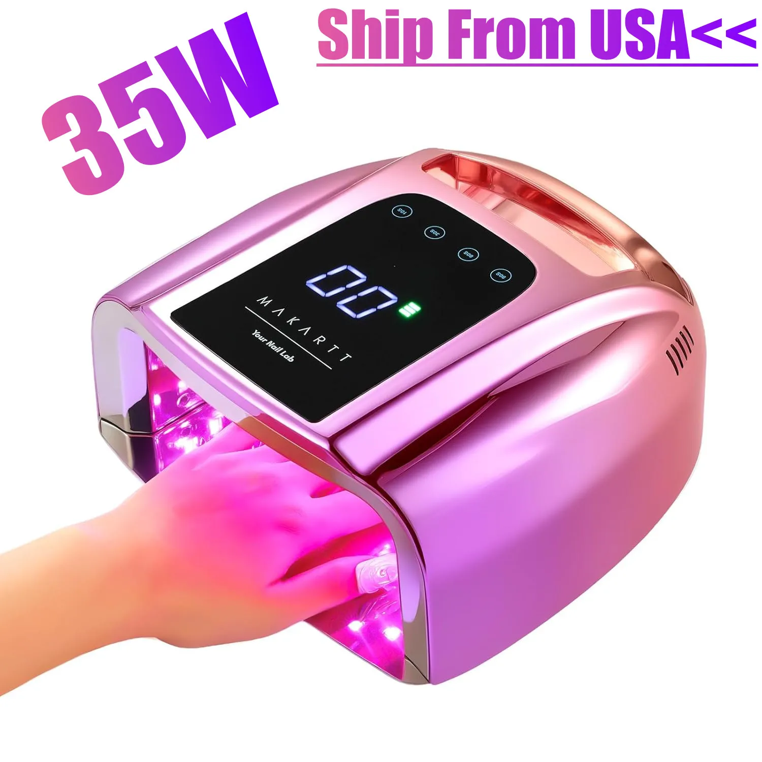 

Makartt UV LED Nail Lamp - Fast Curing UV Light with Handle Nail Dryer with 42 Beads 4 Timers Cordless Rechargeable Lamp LCD