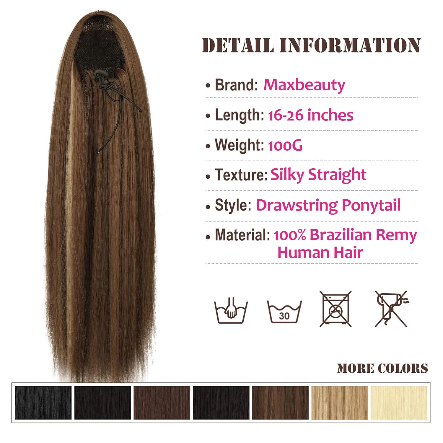 #4/27 Highlight Ponytail Straight Natural Soft Clip In Hair Extensions Ombre Honey Blonde Drawstring Ponytail Extensions 100G/Pc