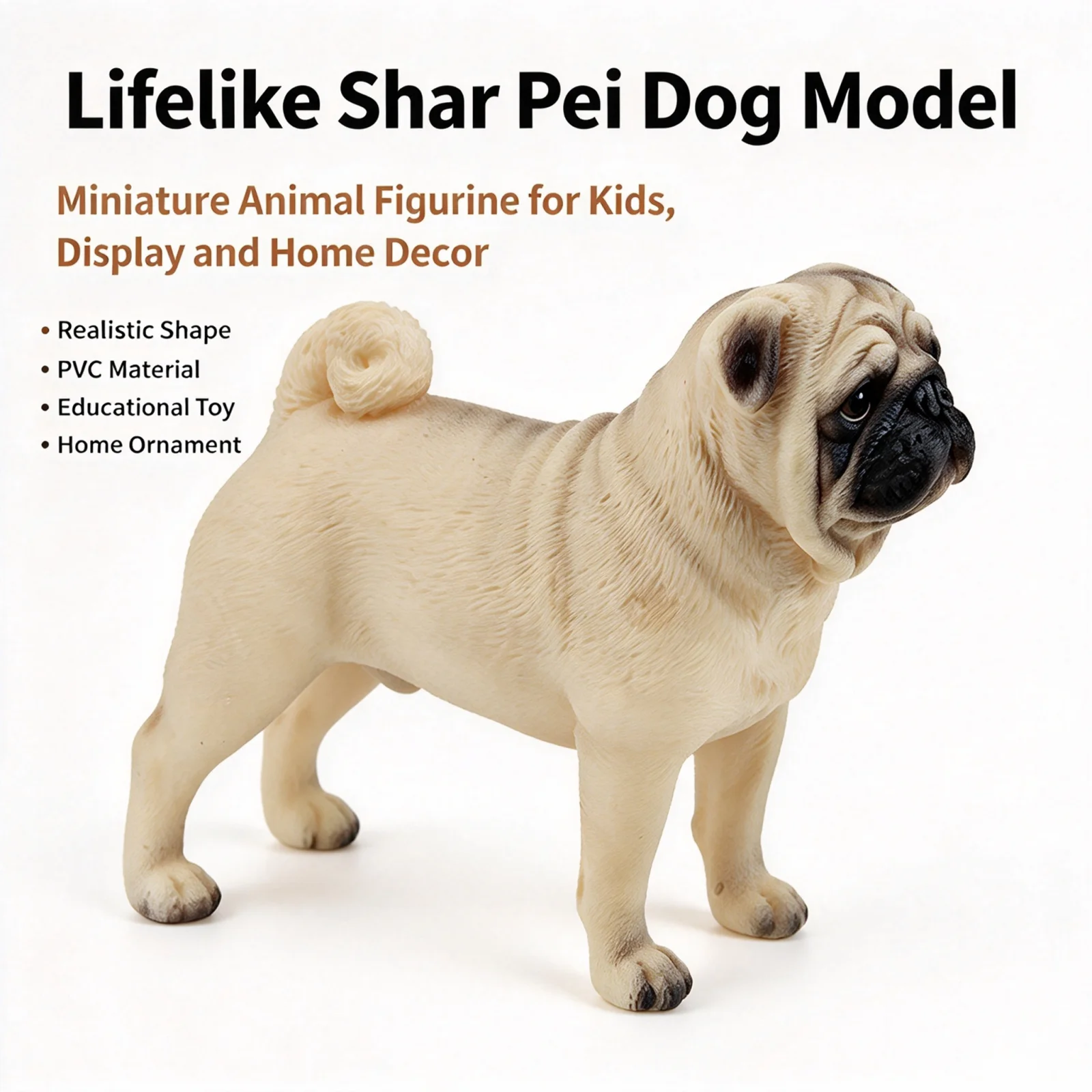 Realistic Shar Pei Dog Figurine Mini Pet Dog Statue Resin Animal Model DIY Craft Ornament for Home Tabletop Decoration