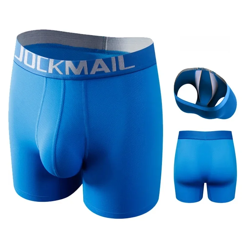 10 kolorów Jockmail długie bokserki lodowy jedwab 3D wisząca siateczkowa torba U wypukła separacja anty-drift seksowne Ropa Interior Hombre majtki — zdjęcie 2