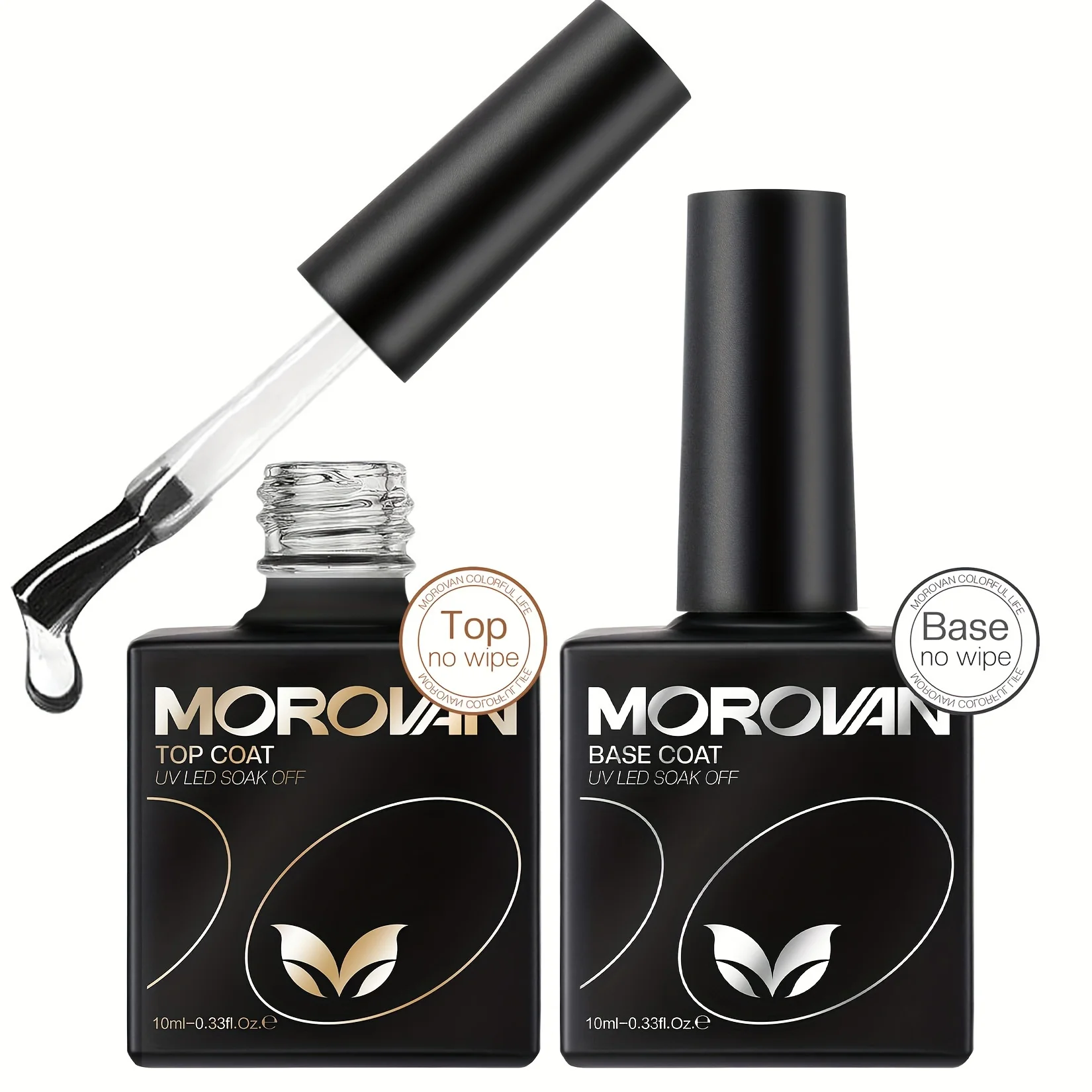 Morovan Gel Base Top Coat-Soak Off Gel Nail Polish ideal for beginners offers long-lasting UV glossy shine Perfect for home use