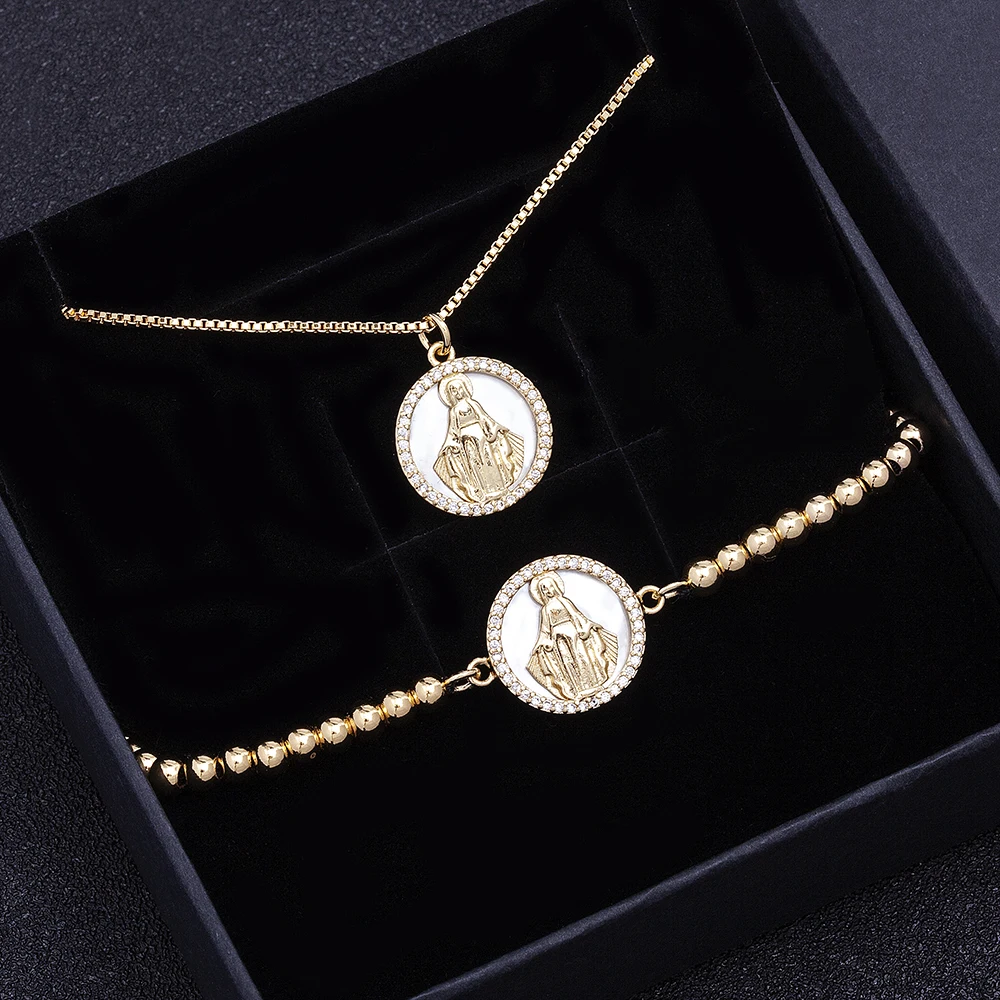 

AIBEF Good Quality Lucky Girls Jewelry Sets Necklace+Bracelet Woman Pendant Zirconia Copper Party Wedding Religious Jewelry