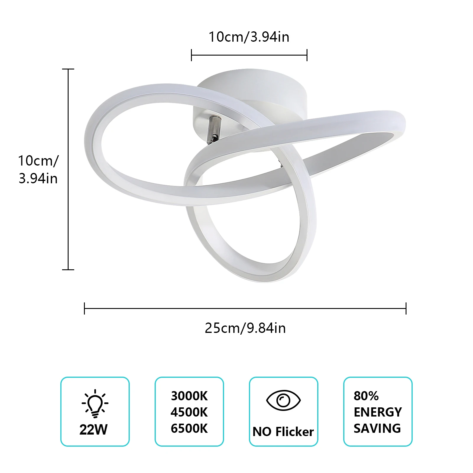 LED-plafondlamp 22W LED-kroonluchterverlichting 3000K / 4500K / 6000K Verstelbare semi-inbouw plafondlamp Wit aluminium Binnen