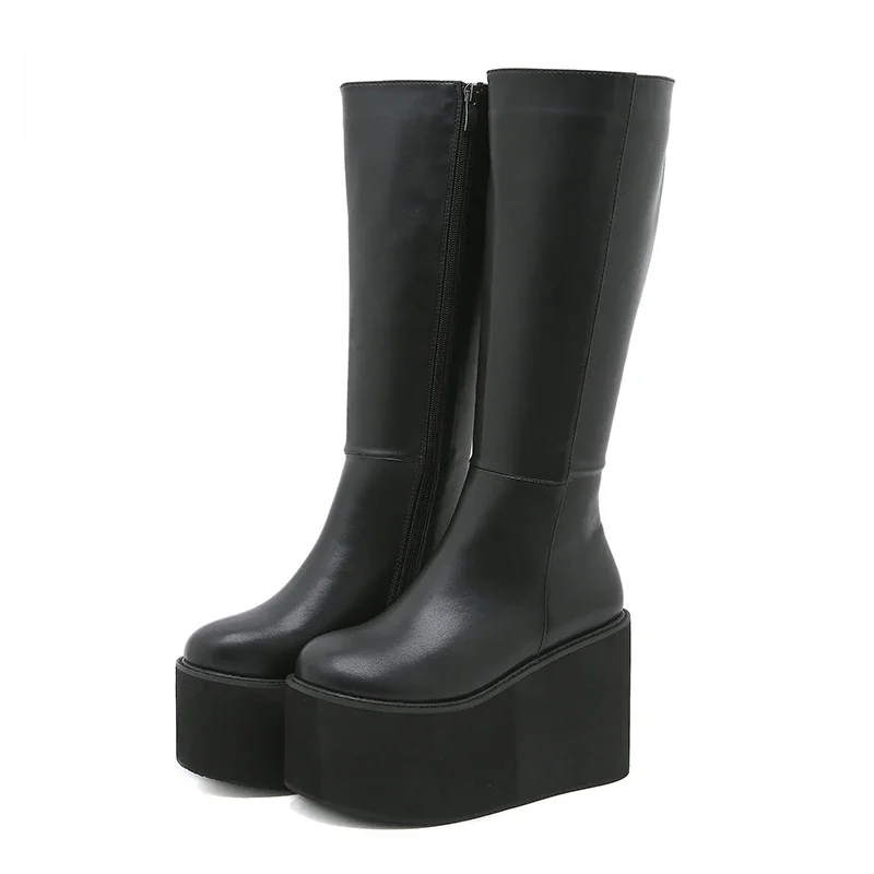 Gdgydh-Bottes Hautes Noires à Semelles Compensées pour Femme, Talons Hauts Optiques Astronomiques, Mode Hiver Chaude, DstressSunshine, INS, Élégantes, 256