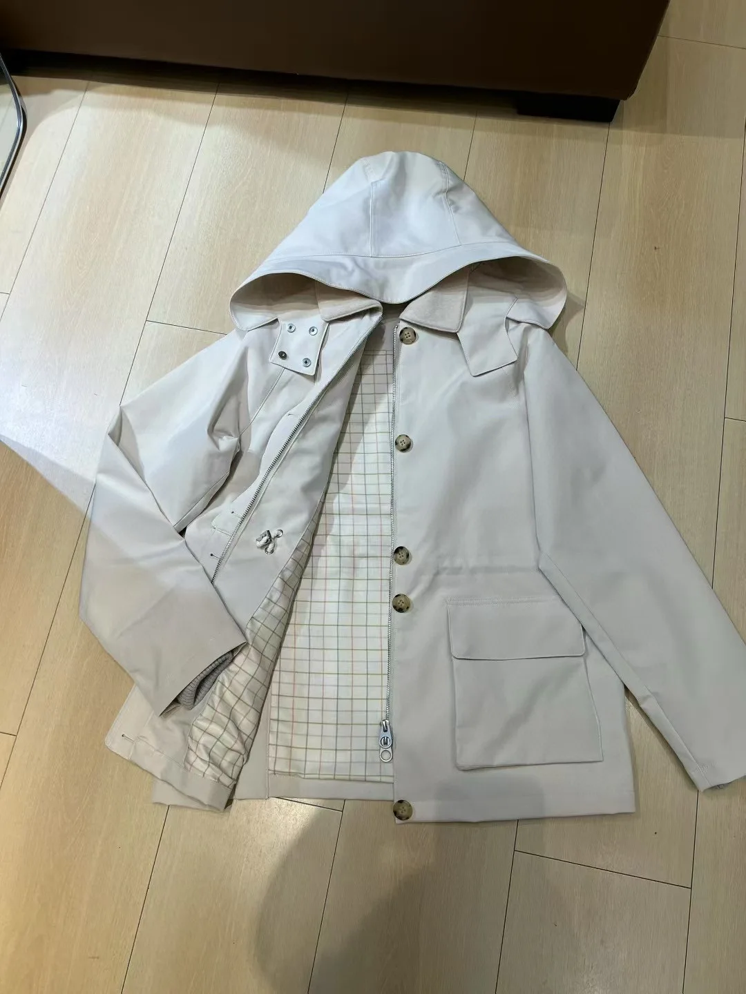 

Winter-autumn luxurious solid color women's hooded jacket windbreaker