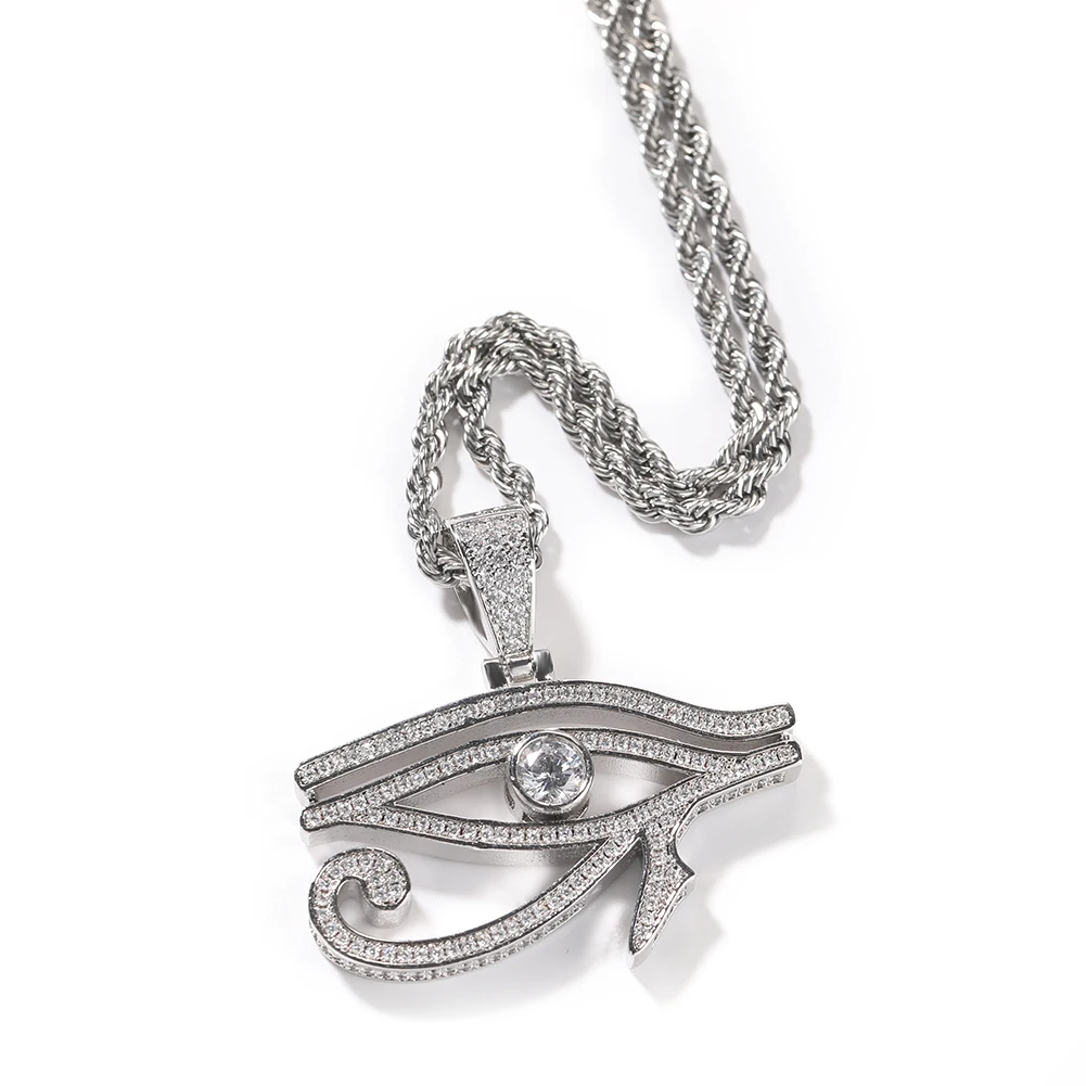 THE BLING KING Iced Eye of Horus Necklace For Men Big Zircon Stone Pave Ancient Egyptian Symbol Of Lucky Power Health CZ Jewelry