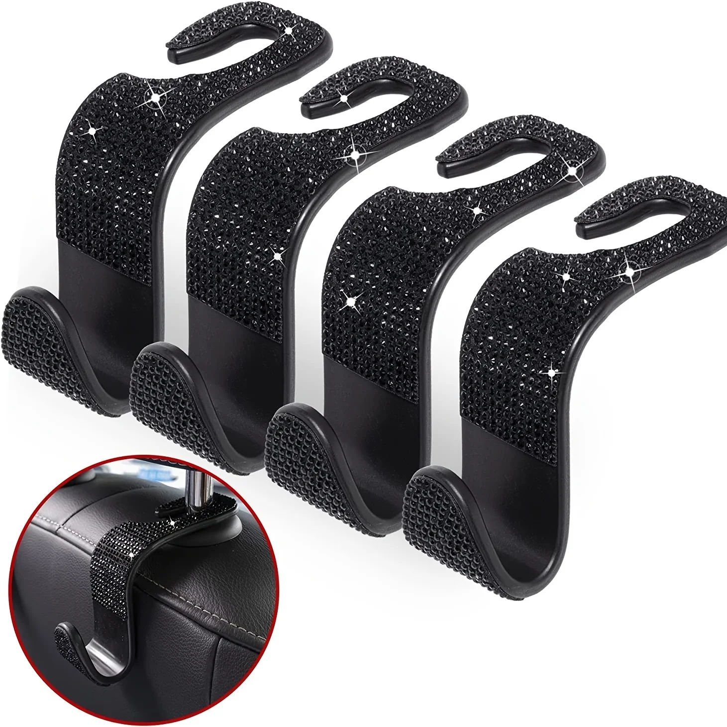 4 Pack Crystal Bling Rhinestone Headrest Hooks Car Purse Bag Holder Bling Car Interior Accessories for Women