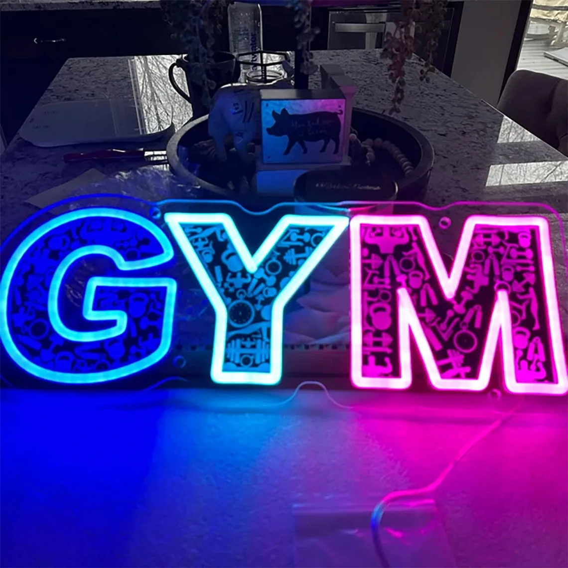 

Gym Neon Sign Gym Wall Art Decor Dumbbell Fitness Neon Sign Wall Decor USB Dimmable Neon