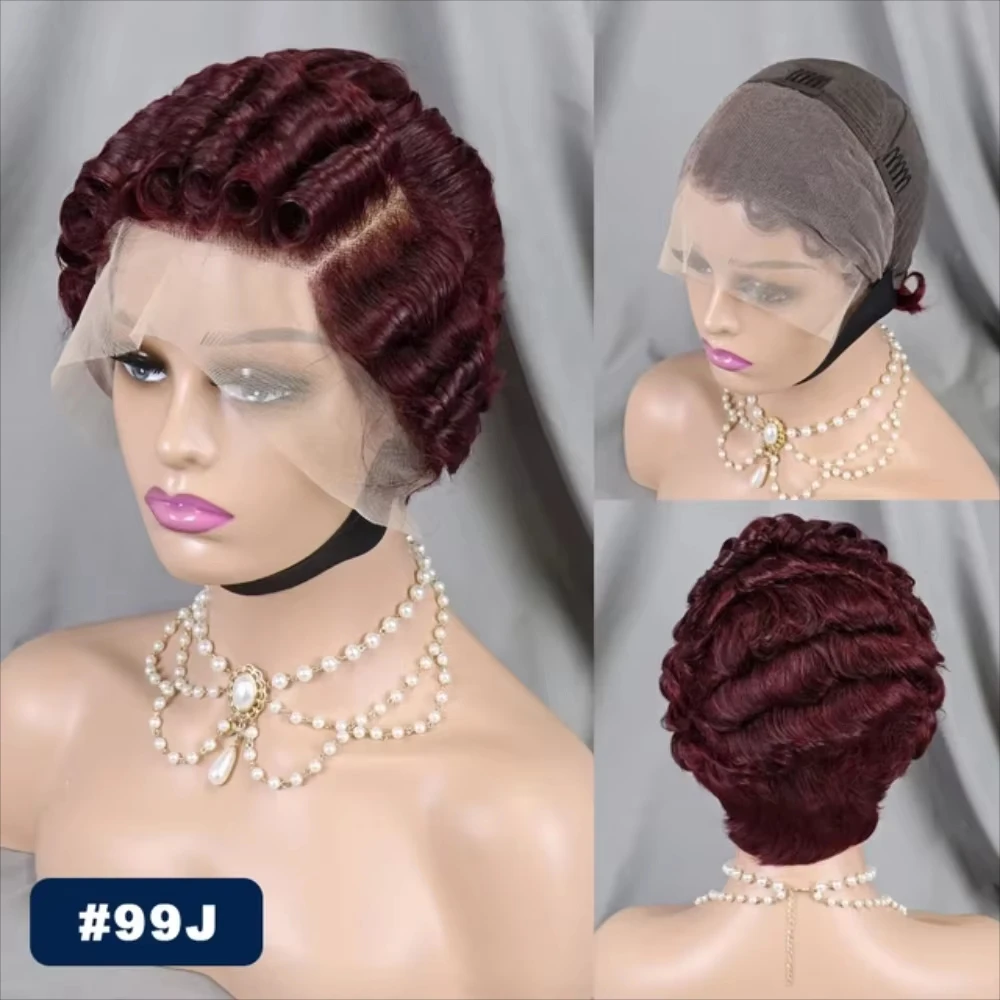 Pixie Cut Curly Bob 613 Blonde Perücken aus Echthaar, Burmesische Lockige Kurze Honigblonde Burgunderfarbene Lace-Front Echthaarperücken – Detail 12