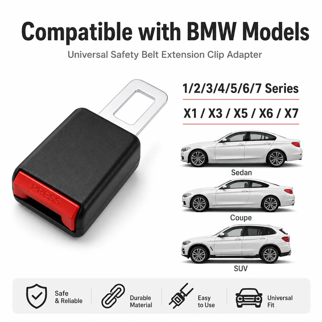 Autosicherheitsgurt-Verlängerungsschnalle für BMW 1 2 3 4 5 6 7 Serie X1 X3 X5 X6 X7 Universeller Sicherheitsgurt-Verlängerungsclip-Adapter